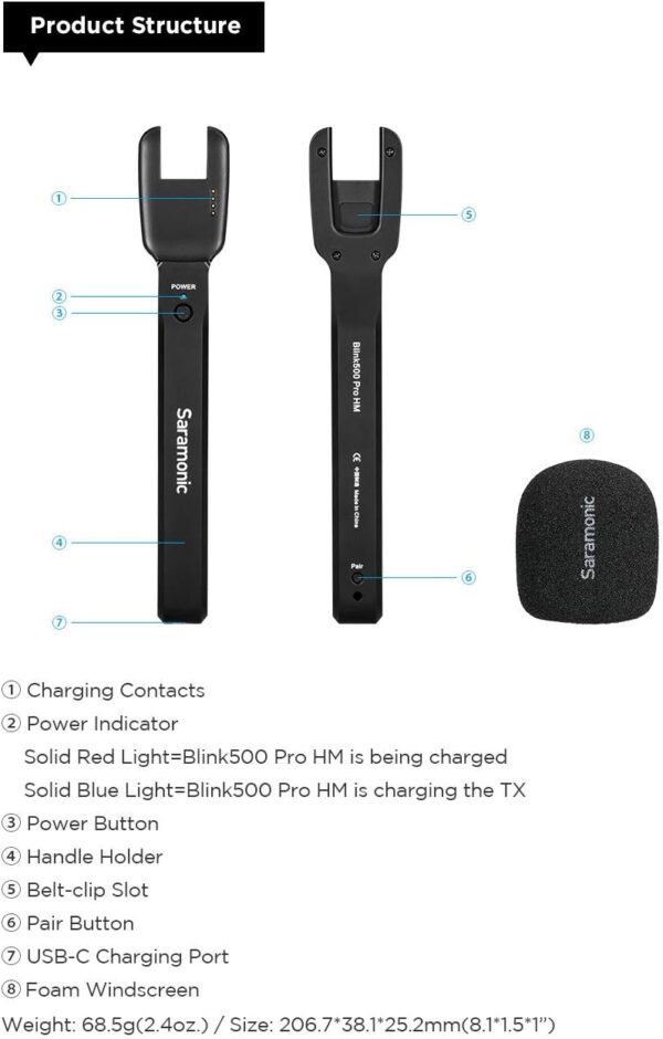 (Saramonic) Blink500 Pro HM Soporte para transmisor de mano con cargador para Blink500 pro - Imagen 4
