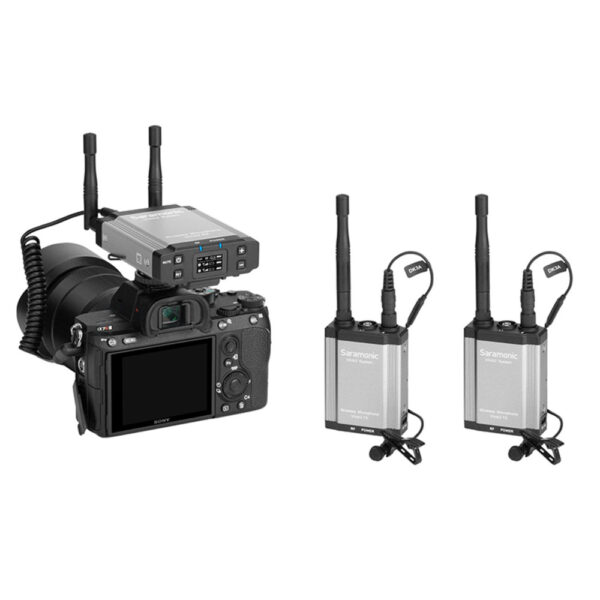 (Saramonic)  Vlink2 Kit 2 Sistema de micrófono Lavalier inalámbrico para dos personas con IFB Talkback, DK3 Lavs